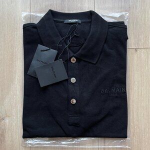 LARGE BALMAIN MEN"S BLACK CASUAL COTTON POLO T-SHIRT